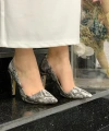 6540 Desenli Deri Stiletto Gri