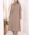 8001-1 Biyeli Pantolonlu Tunik Takım  Şal Vizon
