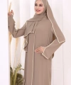 8001-1 Biyeli Pantolonlu Tunik Takım  Şal Vizon