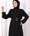 8031 Çiçek Desenli Keten Üçlü Takım Siyah