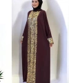 Arapça Harf Baskılı Abaya 70014 Bordo