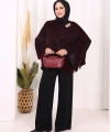 Atkı Detay Leoparlı Panço 70061-1 Bordo