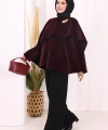 Atkı Detay Leoparlı Panço 70061-1 Bordo