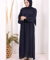 Bel Bilek Kısımları Taşlı Elbiseli Abaya Takım 8490 Lacivert