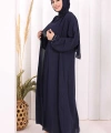 Bel Bilek Kısımları Taşlı Elbiseli Abaya Takım 8490 Lacivert