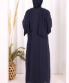 Bel Bilek Kısımları Taşlı Elbiseli Abaya Takım 8490 Lacivert