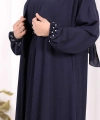 Bel Bilek Kısımları Taşlı Elbiseli Abaya Takım 8490 Lacivert