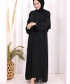 Bel Bilek Kısımları Taşlı Elbiseli Abaya Takım 8490 Siyah