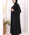 Bel Bilek Kısımları Taşlı Elbiseli Abaya Takım 8490 Siyah