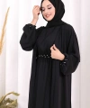 Bel Bilek Kısımları Taşlı Elbiseli Abaya Takım 8490 Siyah