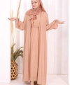 Bel Bilek Kısımları Taşlı Elbiseli Abaya Takım 8490 Somon
