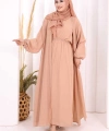 Bel Bilek Kısımları Taşlı Elbiseli Abaya Takım 8490 Somon