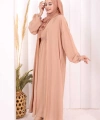 Bel Bilek Kısımları Taşlı Elbiseli Abaya Takım 8490 Somon