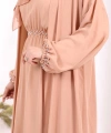 Bel Bilek Kısımları Taşlı Elbiseli Abaya Takım 8490 Somon