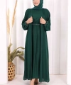 Bel Bilek Kısımları Taşlı Elbiseli Abaya Takım 8490 Zümrüt