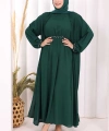Bel Bilek Kısımları Taşlı Elbiseli Abaya Takım 8490 Zümrüt