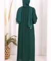 Bel Bilek Kısımları Taşlı Elbiseli Abaya Takım 8490 Zümrüt