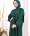 Bel Bilek Kısımları Taşlı Elbiseli Abaya Takım 8490 Zümrüt