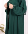 Bel Bilek Kısımları Taşlı Elbiseli Abaya Takım 8490 Zümrüt