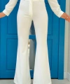 Bel Fermuarlı İspanyolpaça Pantolon 0231 Ekru