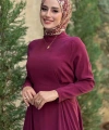 Bel Kuşaklı Kol Fermuar Detaylı Elbise 6041 Bordo
