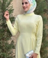 Bel Kuşaklı Kol Fermuar Detaylı Elbise 6041 Sarı