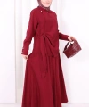 Belden Bağlamalı Bluz Etek Takım 8703 Bordo