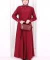 Belden Bağlamalı Bluz Etek Takım 8703 Bordo