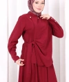 Belden Bağlamalı Bluz Etek Takım 8703 Bordo