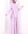 Belden Bağlamalı Bluz Etek Takım 8703 Lila