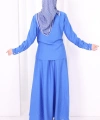 Belden Bağlamalı Bluz Etek Takım 8703 Saks
