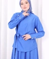 Belden Bağlamalı Bluz Etek Takım 8703 Saks