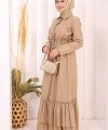 Belden Lastikli Boydan Düğmeli Elbise 6062 Camel