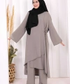 Biyeli Uzun Tunik Pantolon Takım 8005 Gri
