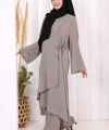 Biyeli Uzun Tunik Pantolon Takım 8005 Gri