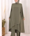 Biyeli Uzun Tunik Pantolon Takım 8005 Haki