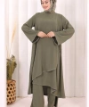Biyeli Uzun Tunik Pantolon Takım 8005 Haki