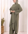 Biyeli Uzun Tunik Pantolon Takım 8005 Haki