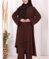 Biyeli Uzun Tunik Pantolon Takım 8005 Kahverengi