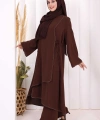 Biyeli Uzun Tunik Pantolon Takım 8005 Kahverengi