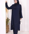 Biyeli Uzun Tunik Pantolon Takım 8005 Lacivert