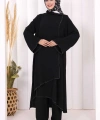 Biyeli Uzun Tunik Pantolon Takım 8005 Siyah