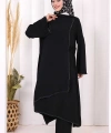 Biyeli Uzun Tunik Pantolon Takım 8005 Siyah
