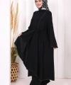 Biyeli Uzun Tunik Pantolon Takım 8005 Siyah
