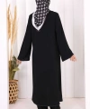 Biyeli Uzun Tunik Pantolon Takım 8005 Siyah