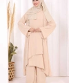 Biyeli Uzun Tunik Pantolon Takım 8005 Taş