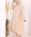 Biyeli Uzun Tunik Pantolon Takım 8005 Taş