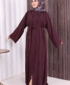 Boncuk İşlemeli Tam Boy Ferace 7894 Bordo