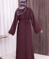 Boncuk İşlemeli Tam Boy Ferace 7894 Bordo