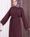 Boncuk İşlemeli Tam Boy Ferace 7894 Bordo